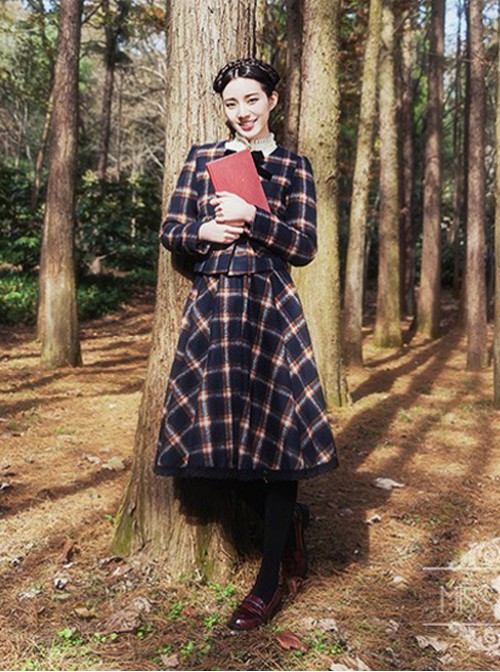 Miss Point Literary Girl Vintage College School Lolita Short Coat and Skirt Set