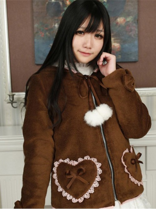 Sweet Thermal Coffee Little Bears Lolita Coat