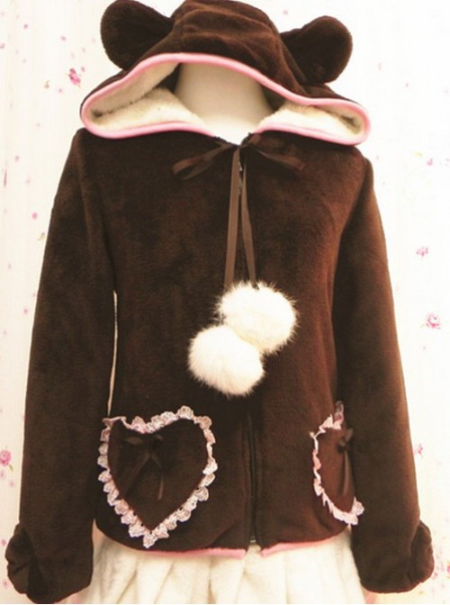 Sweet Thermal Coffee Little Bears Lolita Coat