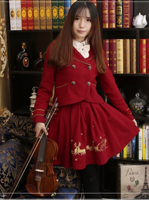 Christmas Story -Vintage Embroidery Lolita Wool Jacket & Short Skirt Set