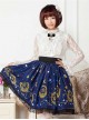 Sweet Dark Blue Stars & Moons Printed Lolita Pleated Skirt