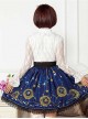 Sweet Dark Blue Stars & Moons Printed Lolita Pleated Skirt