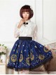 Sweet Dark Blue Stars & Moons Printed Lolita Pleated Skirt