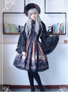 Neverland Lolita Ode to Rococo Black Lolita Skirt