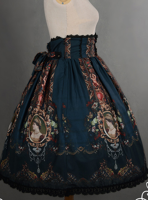 Neverland Lolita Ode to Rococo Black Lolita Skirt