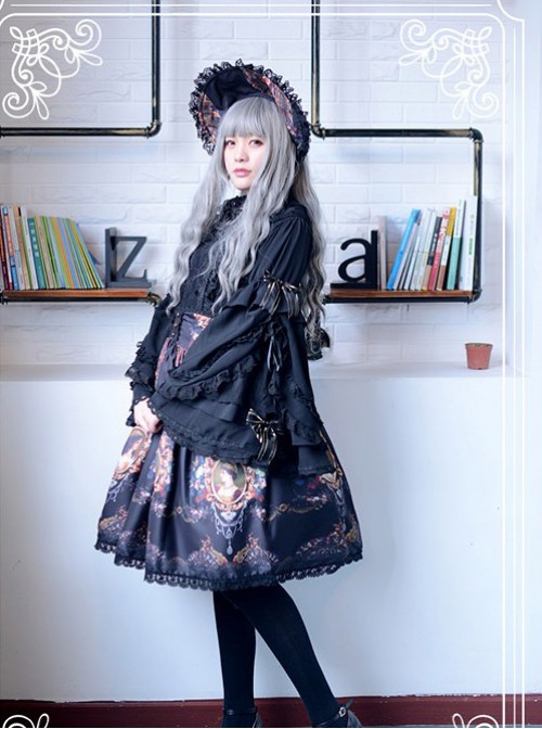 Neverland Lolita Ode to Rococo Black Lolita Skirt