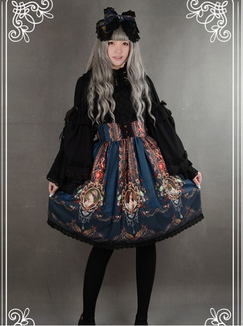 Neverland Lolita Ode to Rococo Black Lolita Skirt