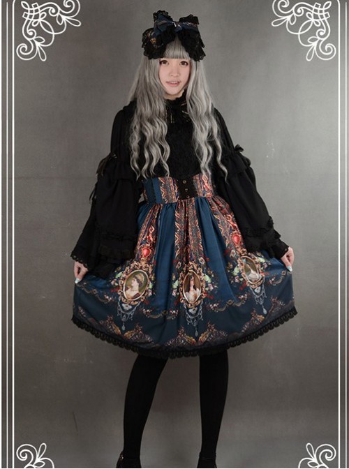 Neverland Lolita Ode to Rococo Black Lolita Skirt