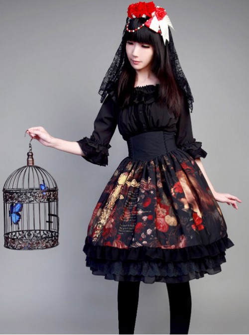 Neverland Lolita,The Maiden in the Garden, High Waist Fishbone Lolita Skirt