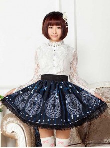 Sweet Blue Sun & Moon Magic Array Printed Lolita Pleated Skirt