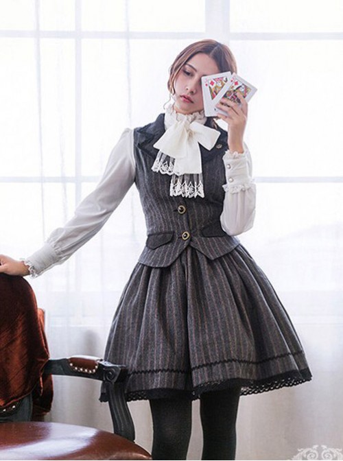 Miss Point Vintage School Stripes Lolita Vest and Skirt Set