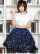 Sweet Dark Blue Constellation Printed Lolita Pleated Skirt