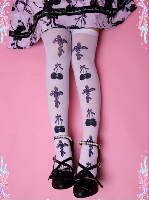 Cherries And Cross Prints Stocking By Diamond Honey Stockings