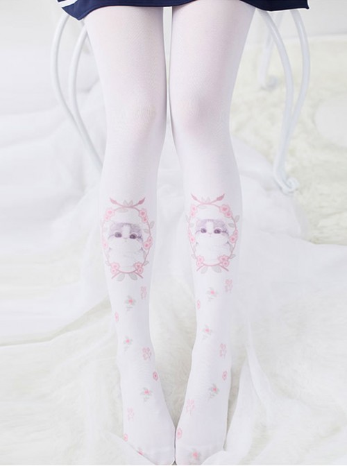 Japanese Sweet Soft Sprouted Cat Print Stockings Cute Lolita Students Bottoming Socks