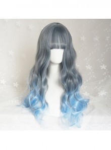 Gray Blue Long Curly Hair Gradient Color Wig
