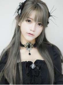 Lolita Female Wig Stuffy Cyan Harajuku Long Straight Hair