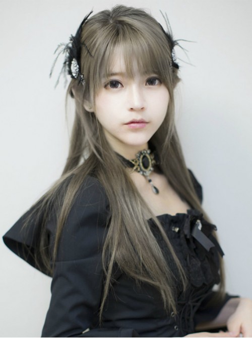 Lolita Female Wig Stuffy Cyan Harajuku Long Straight Hair