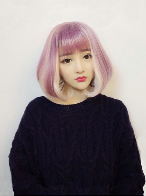 Harajuku Pink-Purple Wig Lolita Pear Roll