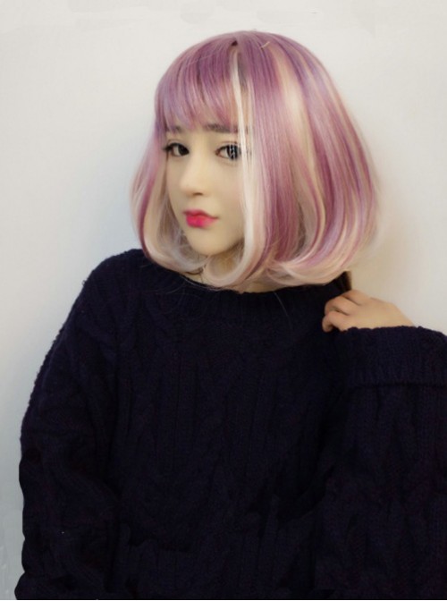 Harajuku Pink-Purple Wig Lolita Pear Roll