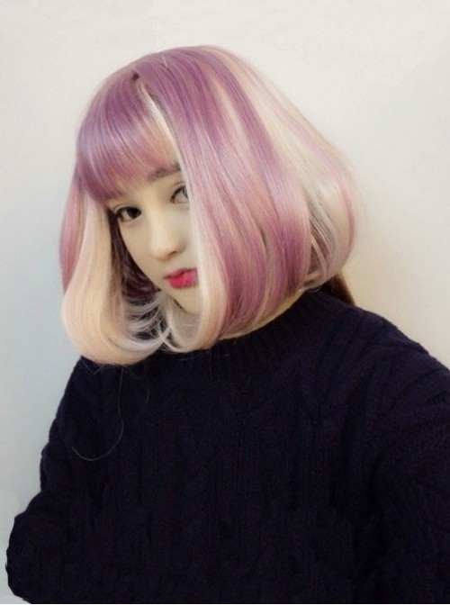 Harajuku Pink-Purple Wig Lolita Pear Roll