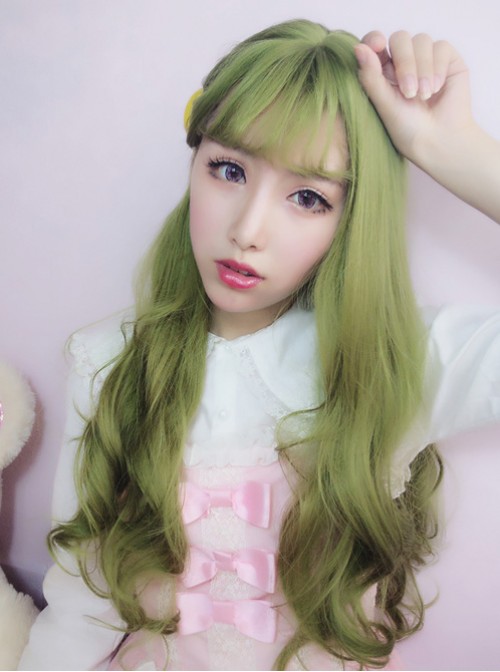 Harajuku Lolita Dark Green Wig Female Long Curls Lovely Nature