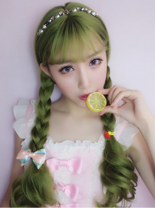 Harajuku Lolita Dark Green Wig Female Long Curls Lovely Nature