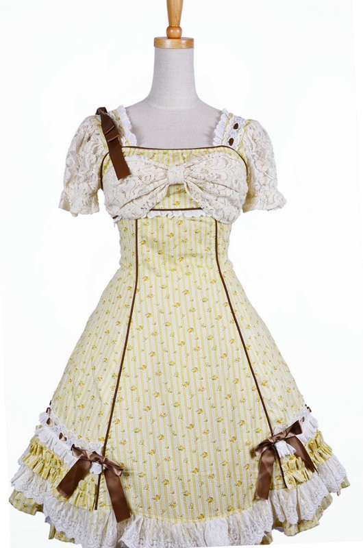 Sweet Yellow Spinning Printing Cotton Womens Lolita Dress