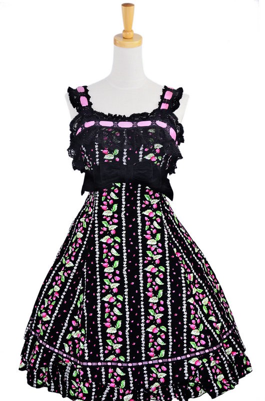 Sweet Black Lace Trim Ruffles Sleeveless Terylene Lolita Dress