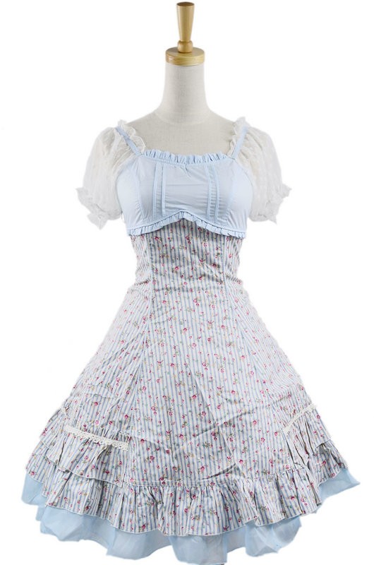 Sweet Sky-blue Short Sleeveless Girls Cotton Lolita Dress
