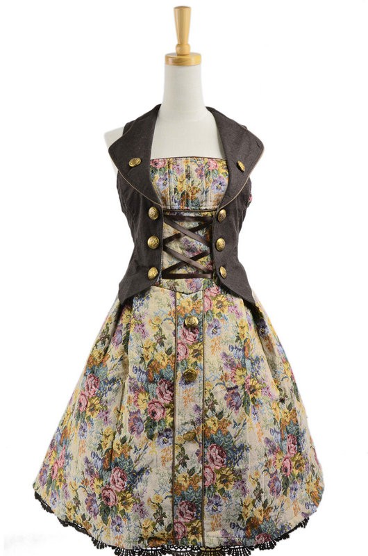 Gothic Floral Lace Trim Terylene Sleeveless Lolita Dress