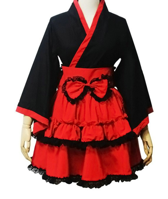 Red and Black Cotton Cosplay Maid Costume