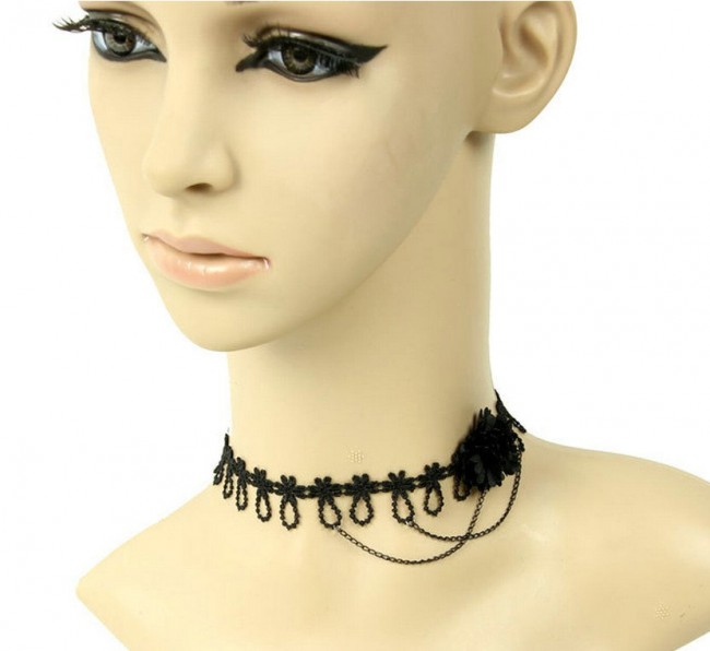 Concise Black Floral Metal Chain Lolita Necklace