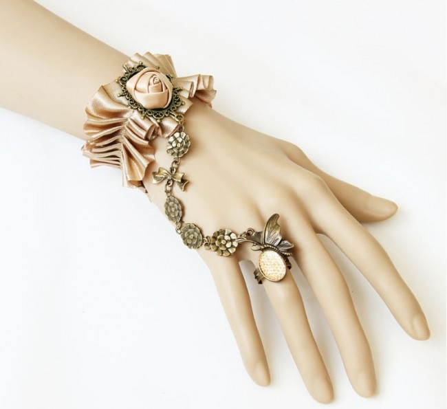 Handmade Victorian Style Champagne Color Rose Lolita Bracelet And Ring Set