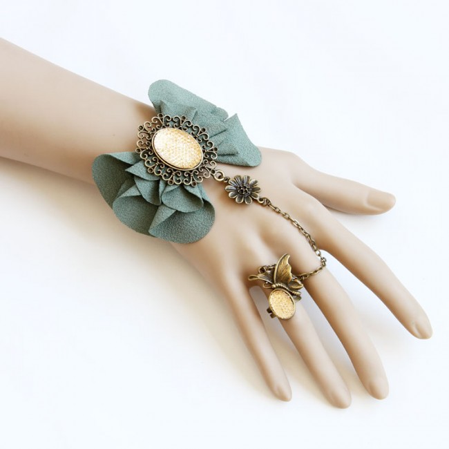 Beautiful Green Handmade Lolita Bracelet And Ring Set