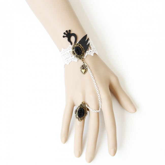 White Lace Black Swan Lolita Bracelet And Ring Set