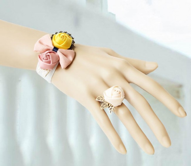 Sweet Floral Girls Lolita Bracelet And Ring Set