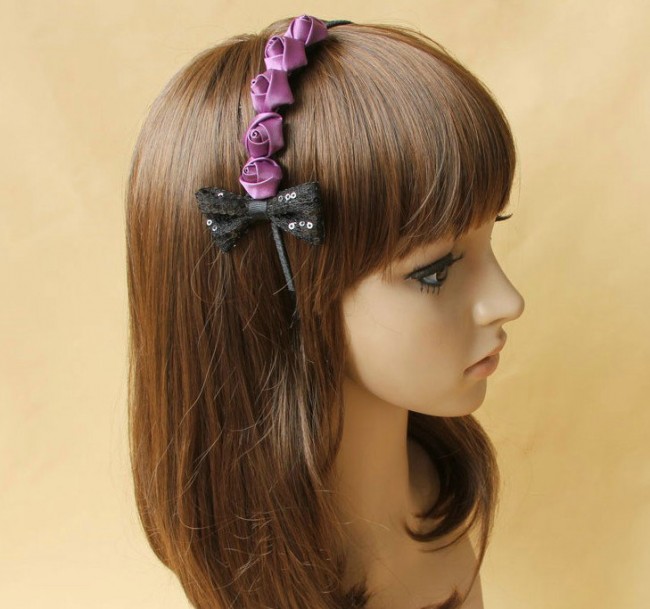 Cute Purple Roses Bowknot Girls Lolita Headband