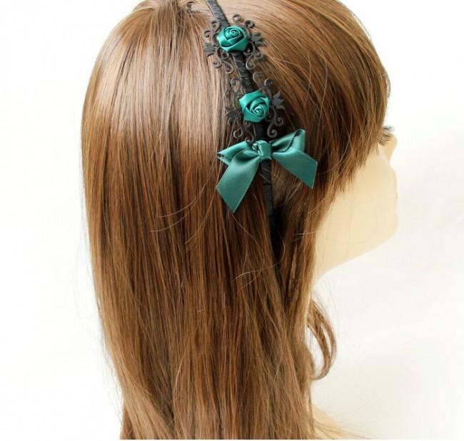 Retro Dark Green Rose And Bowknot Handmade Lolita Headband