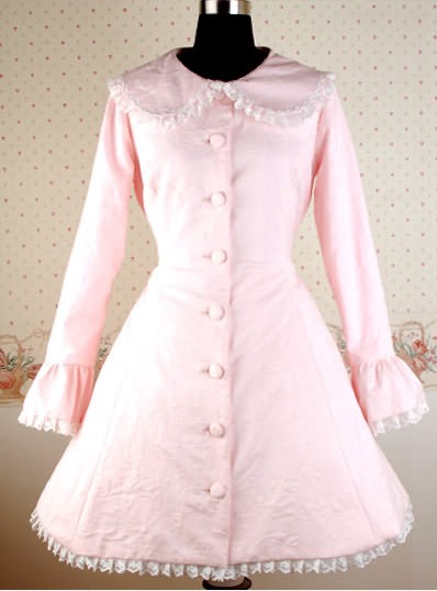 Pink Long Sleeves Round Collar Bow Lolita Coat