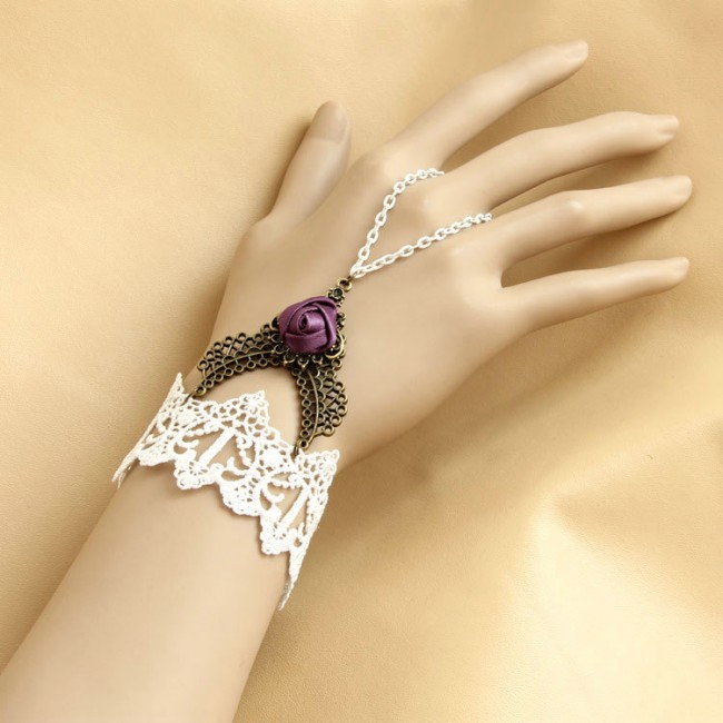 White Lace Purple Rose Lolita Wrist Strap