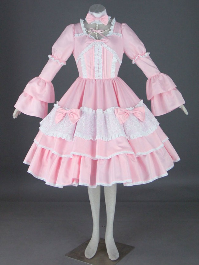 Pink Long Sleeves Cotton Sweet Lolita Dress