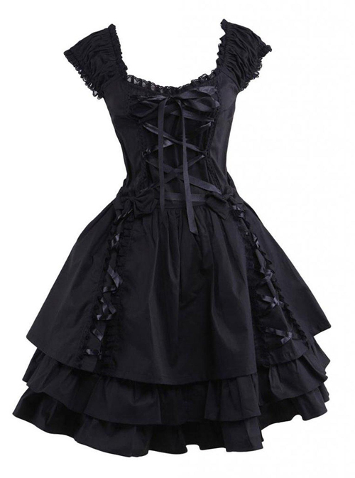 Pure Cotton Black And Lace Gothic Lolita Sleeveless Dress