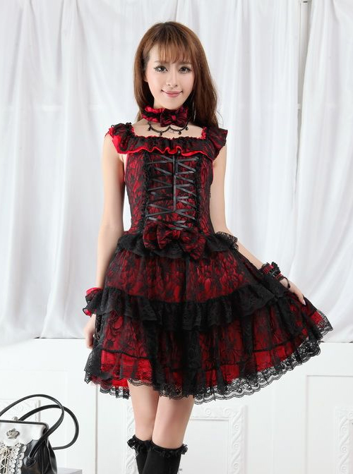 Black Lace Gothic Lolita Sleeveless Dress