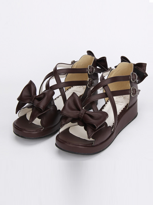 Decorative White Heel Design Lolita Classic Mid with Boots- Brown Buttons main image 0
