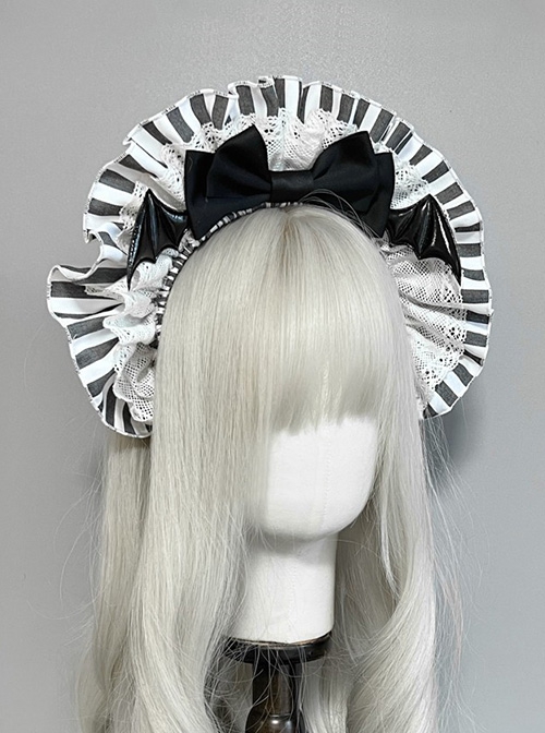 Maid Style Classic Lolita Halloween Black Bowknot Bat Wings Striped ...