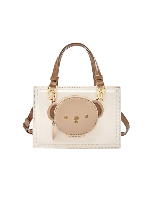 Brown Bear Print Retro Cute Daily All-Match Simple Small Square Bag Classic  Lolita Shoulder Messenger Bag