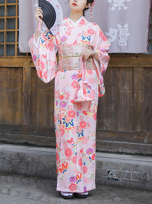 Kimono Formal Cute Kawaii Blossom Improved Pink Fashion Style Season Yukata Wear Sakura Cherry Japanese