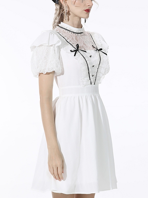 cut-out lace collar puff sleeve dress main image 1