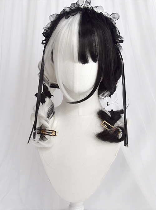 Gothic Two-Tone Black-Red Wavy Long Hair Wig