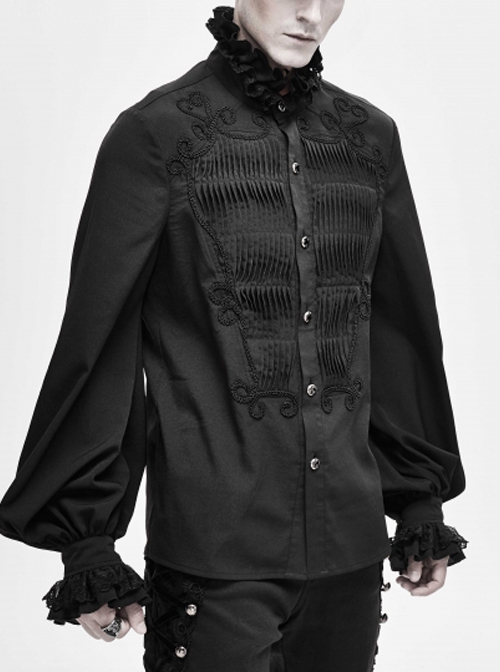 Gothic White Pirate Shirt with Black Lace Frills and Cuffs